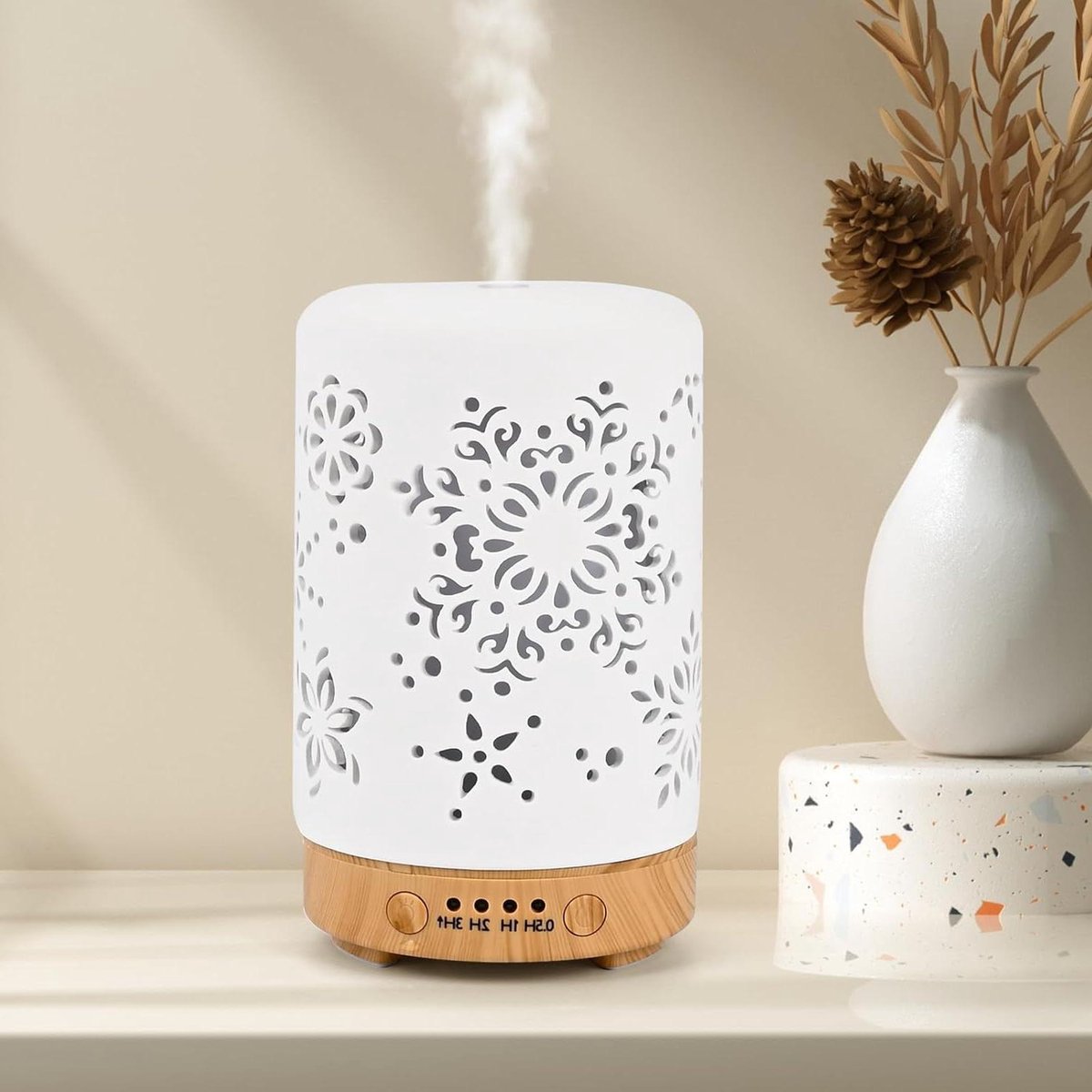 Goedkoopste Keramische aroma-diffuser 100 ml - Ultrasone luchtbevochtiger met 4 timers en 7 led-kleuren - Nachtlampje voor yoga thuis