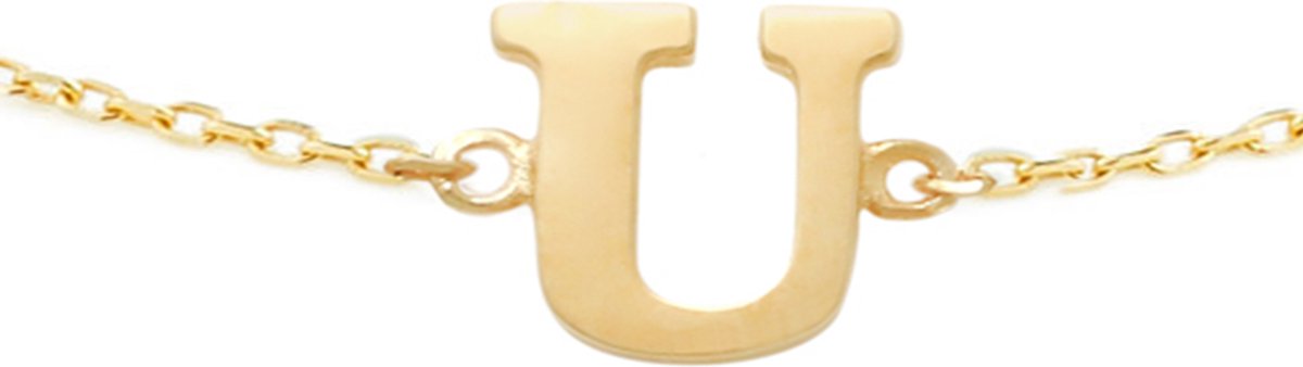 New Bling 9NBG-901U Gouden Armband met Letter U - 6mm - Ankerschakel - 16+1+1cm - Initiaal sieraad - 14 Karaat - Goud