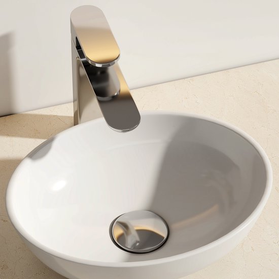 EMKE Vasque à Poser Ovale - Céramique - Wit Brillant - 35x21x11 cm - Lavabo de Salle de Bain