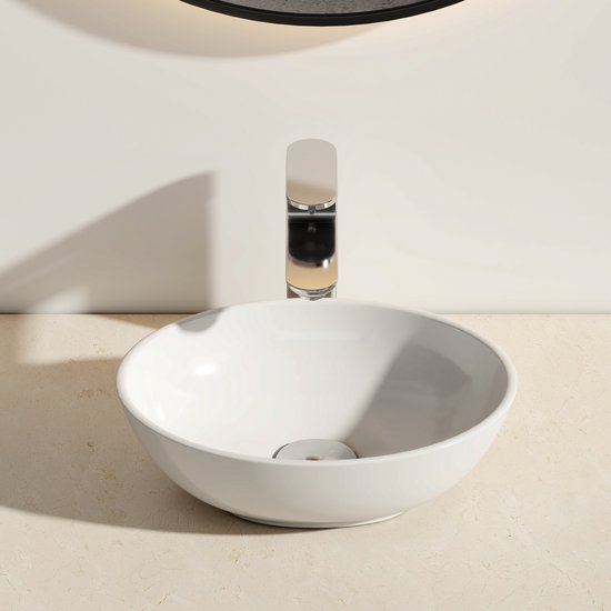 EMKE Vasque à Poser Ovale - Céramique - Wit Brillant - 35x21x11 cm - Lavabo de Salle de Bain