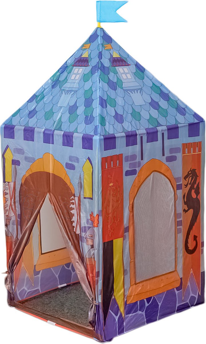 Speelgoedtopdeals - Speeltent ridder kasteel vierkant - 75x75x160cm - blauw