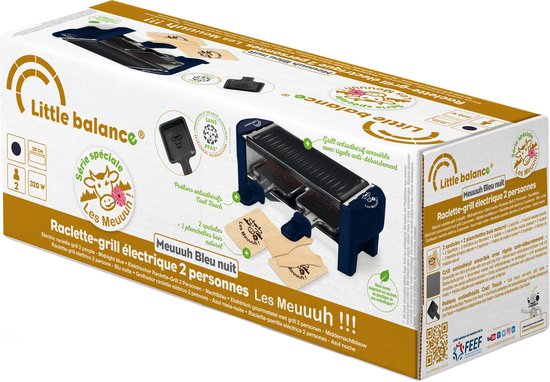 Little Balance 8616 - Raclette & gourmetset - voor 2 personen - incl. 2 pannen, 2 spatels en plankjes - PFAS vrij - 320 Watt - donker blauw — afbeelding 5