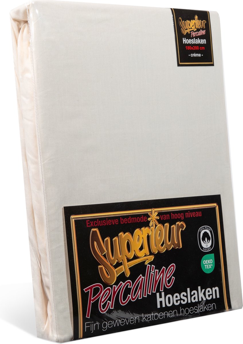 Superieur Hoeslaken - 180x200 cm - Crème - 100% katoen