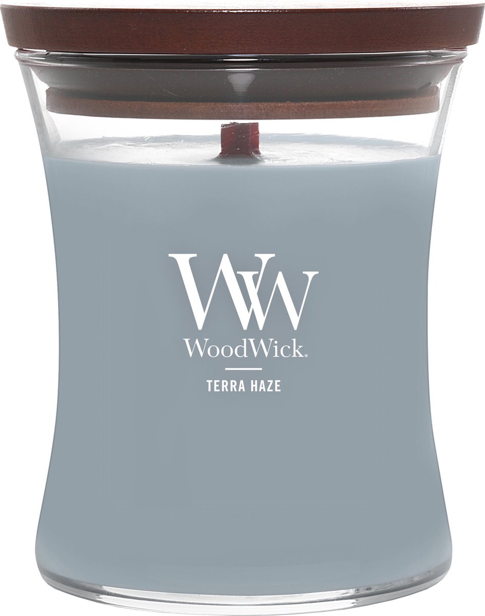 WoodWick Hourglass Medium Geurkaars - Terra Haze - 60 branduren Blauw