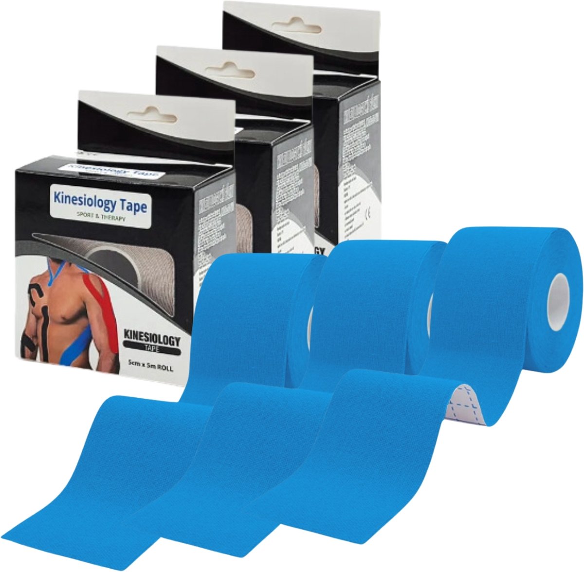 MyBodyFuel - Kinesiologie Tape - Sporttape - 5cm Breed - 5m Lang - Blauw - 3 Stuks