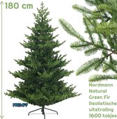 Premfy Nordmann-spar Fir 180 cm Deluxe Kunstkerstboom - 1600 takken - PE + PVC Premium - Zeer Realistische Kerstboom - Zeer echt lijkende Kunstkerstboom - Nordmann Kerstboom - Grand natural Green Fir - Kerstboom Kunststof - Zachte Naalden Spar Binnen