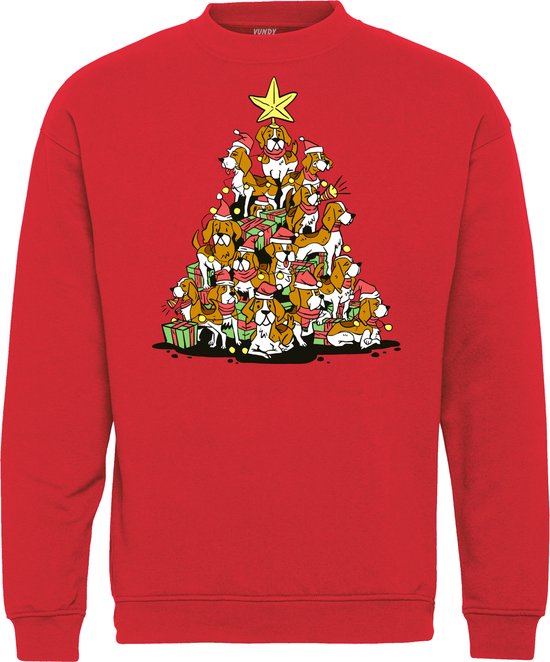 Kersttrui Beagle Hond Christmas Tree | Foute Kersttrui Dames Heren | Kerstcadeau | Kerstpakket | Rood | maat L