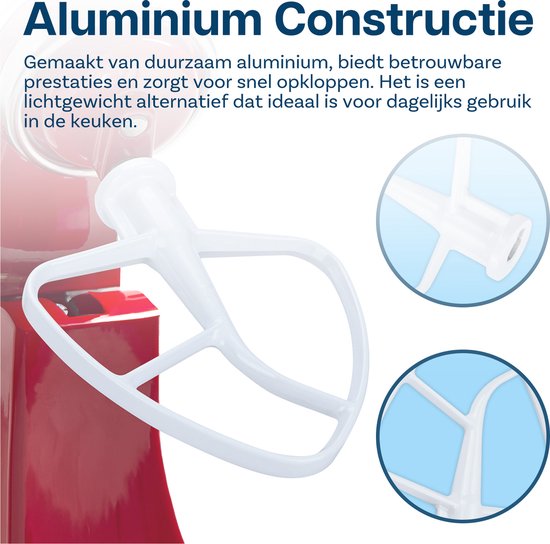 Platte Mixer K45B voor KitchenAid 4,5-5 Quart Tilt-Head Stand Mixers Artisan & Classic Series van MMOBIEL - Aluminium Opzetstuk Keuken - Platte Deegklopper Accessories - Enkel Handwas van MMOBIEL — afbeelding 4