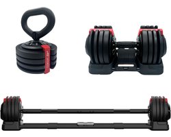 AJ-Sports Verstelbare barbell 20kg - Halterset – Dumbells Verstelbaar – Halterstang – Gewichten – Barbell – Dumbells set – Fitness gewichten set – Gebruiksvriendelijk – Multifunctioneel – Zwart/Rood 7 -delig