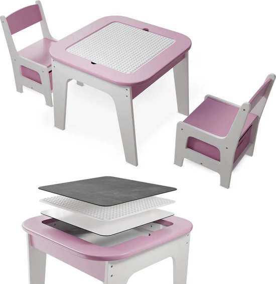 roba Kinderzitgroep 'Krone', kindermeubelset van 2 kinderstoelen & 1 tafel, zitset met prinsessen/slot/eenhoornprint in roze