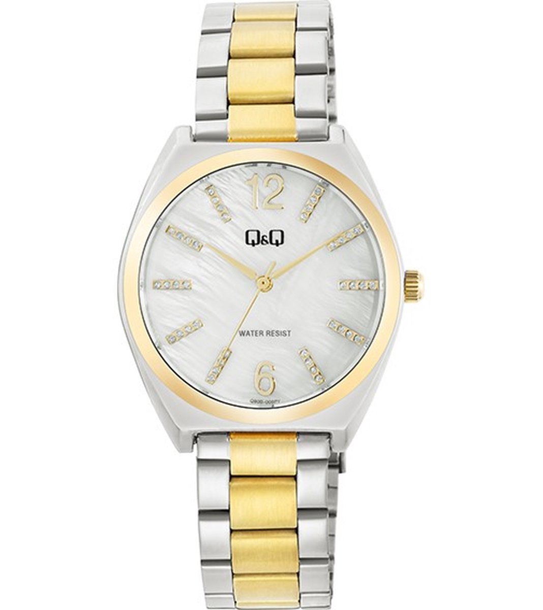 QQ Q90B-006PY - Horloge - Polshorloge - Analoog - Dames - Vrouwen - stalen band - Overig - Metaal - Cijfers - Strepen - Zilverkleurig - Goudkleurig - Wit