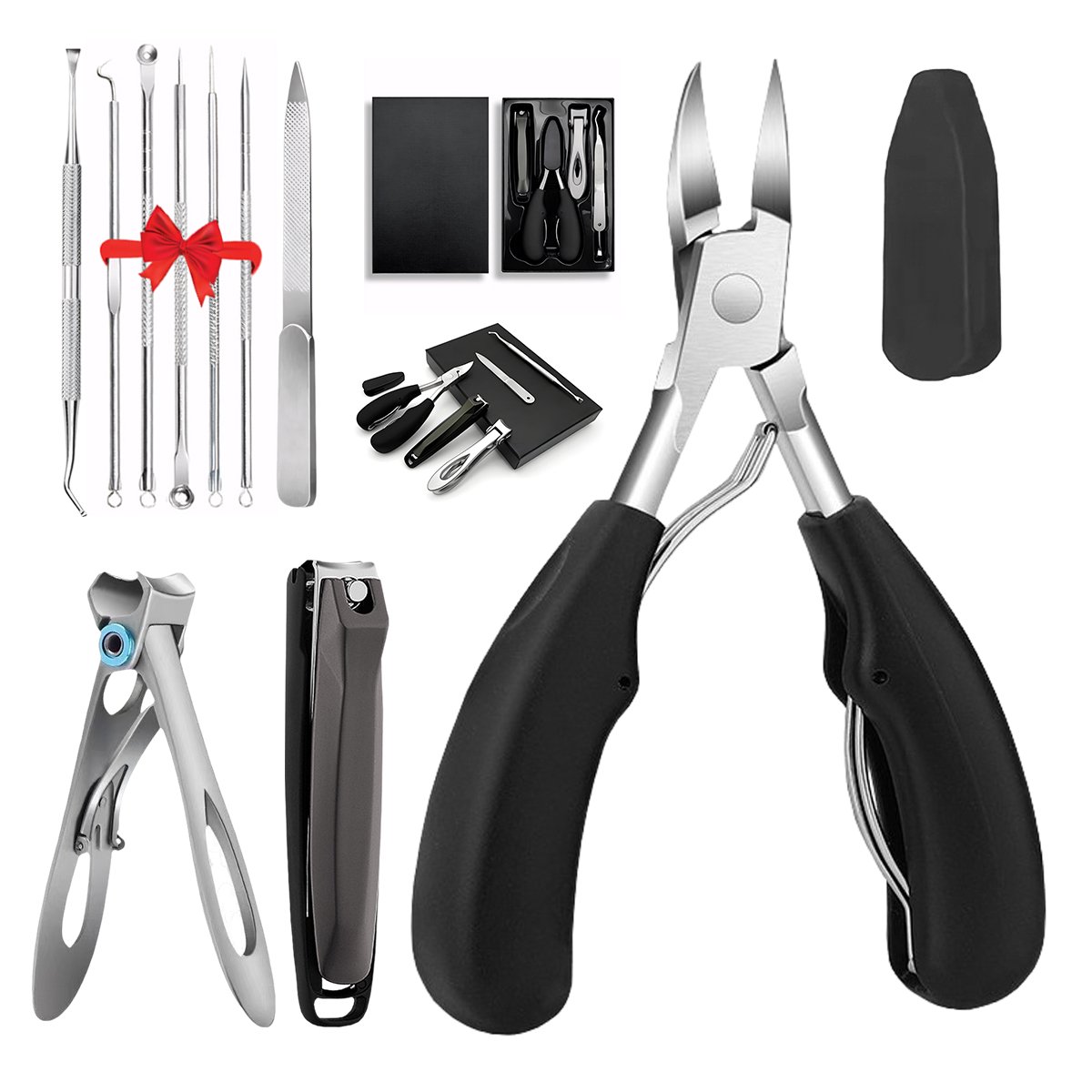 Goedkoopste Premium Nagelknipper Set 10-delige - Pedicure set - Nagelvijl - Manicure Set RVS - Nagelschaar - Nageltang - Nagelverzorging set - Nagelset - Ingegroeide Teennagel Corrector - Kalknagel Pedicureset - Zwart & Zilver