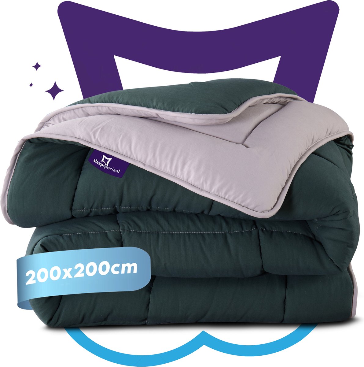 Slaapspeciaal All year dekbed enkel - eazydekbed ® Series Groen/Grijs - Dekbed zonder overtrek | 200x200 cm - Hoesloos dekbed - Bedrukt dekbed zonder overtrek - Dekbed in kleur - Gekleurd dekbed - Tweepersoons Dekbed