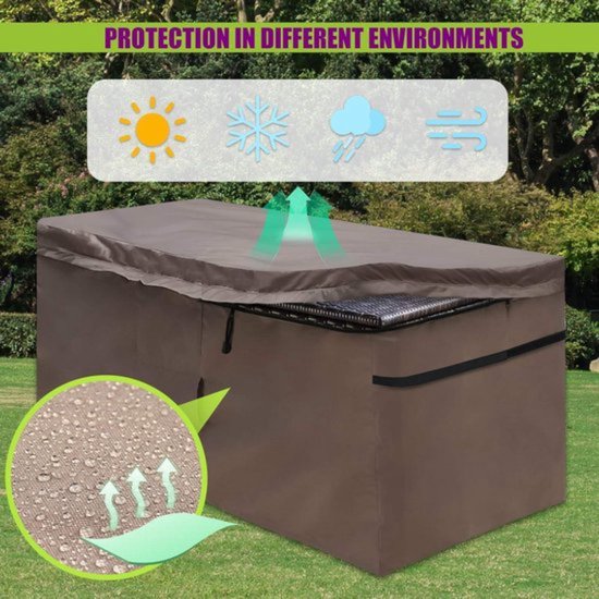 Afdekking voor opbergdozen, tuinbox, kussenbox, afdekking, beschermbox, beschermhoes, rip-stop en weerbestendig, 420D Oxford Cloth beschermhoes (160 x 76 x 71 cm
