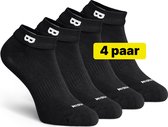 Vier zwarte enkelsokken van Plan-B met witte 'B' logo op de boord.
