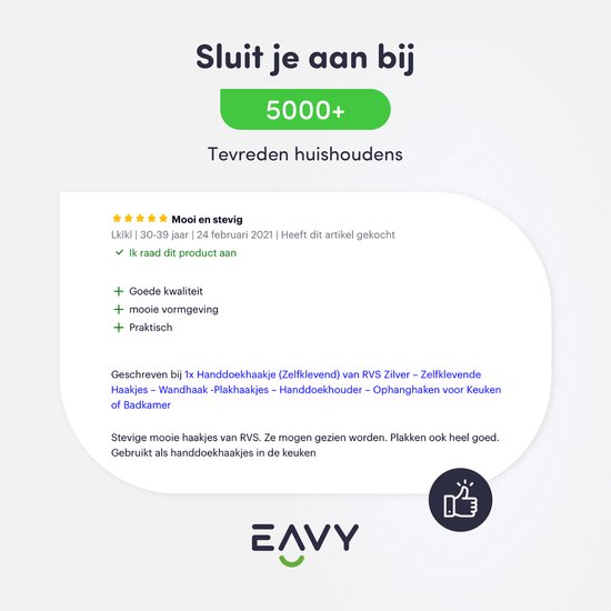Klantrecensie met 5 sterren voor een zwarte roestvrijstalen handdoekhaak, met lof voor kwaliteit en design.