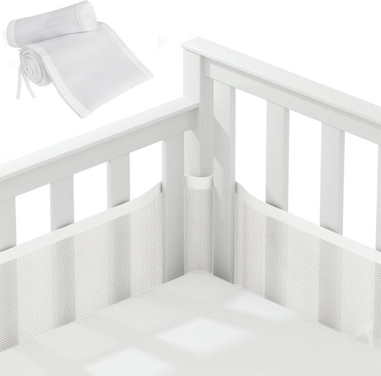 Set de tour de lit Bébé – Set de 2 – Tour de lit – Protections latérales de lit – Anti-chocs – Maille respirante – Sécurité bébé – Protection de tête – Tour de lit – 320 x 27 cm et 150 x 27 cm – Wit