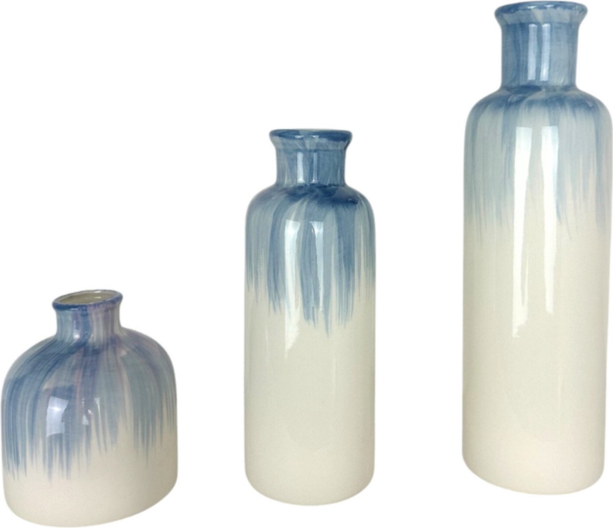 Vaas Lavender Set - Vaas Set Van 3 - Keramische Vaas - Vaas Wit Blauw