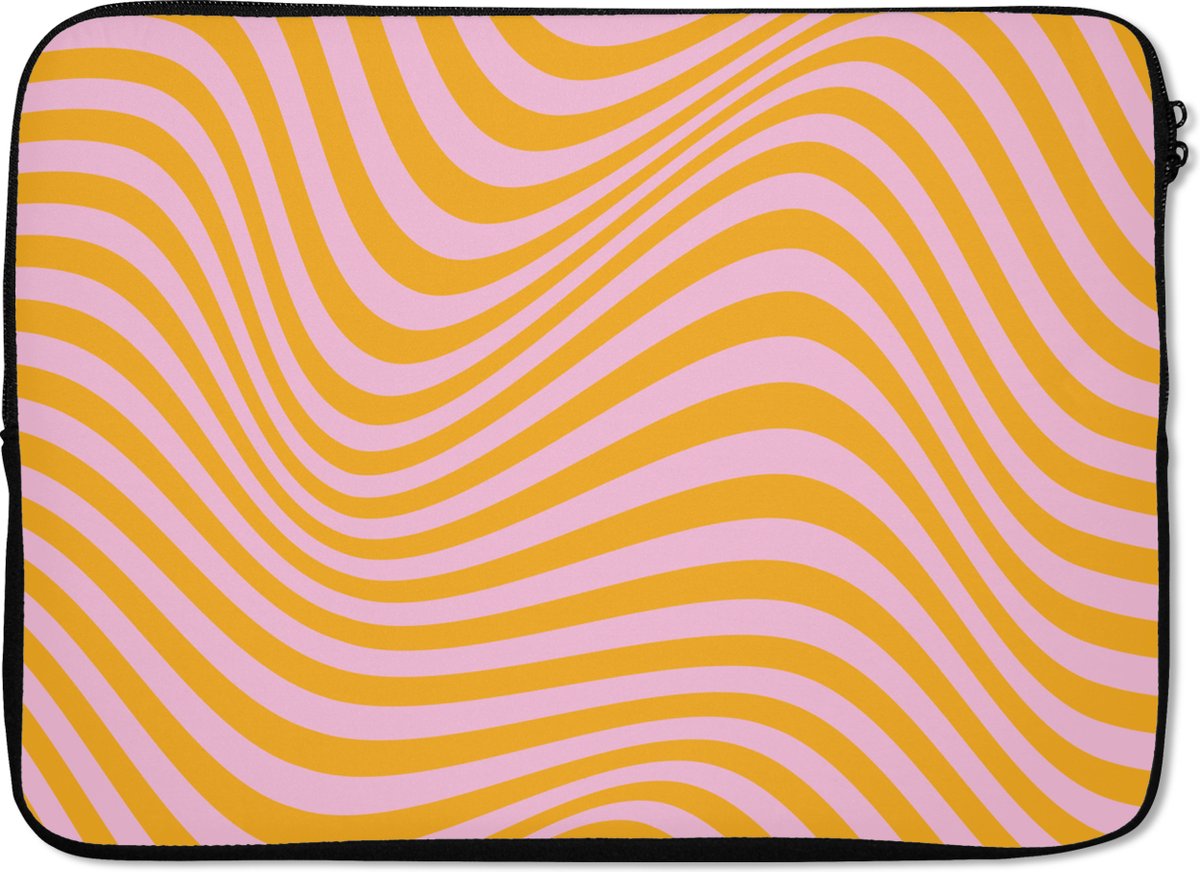 Laptophoes 13 inch - Golvend patroon - Oranje - Roze - Lijnen - Laptop sleeve - Binnenmaat 32x22,5 cm - Zwarte achterkant