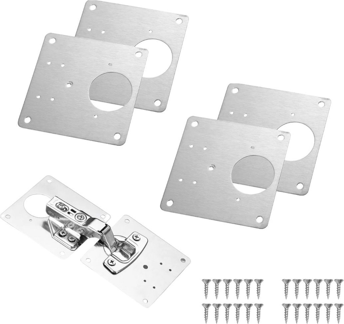 Hoexs Meubelscharnier Reparatieplaat - 4 stuks - +24 Schroeven - Keukenkast - Verstevigen Softclose Scharnier Reparatieset