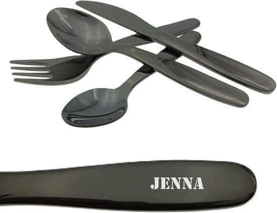 Couverts pour enfants avec gravure de nom sympa - Jenna - Zwart