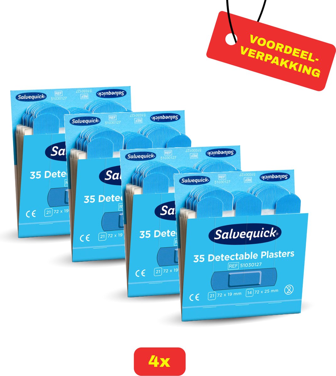 Goedkoopste 4 x Salvequick Detecteerbare Pleisters 35 stuks - Voordeelverpakking!