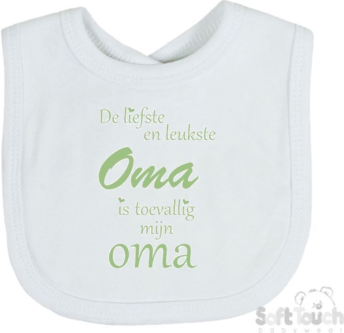 Goedkoopste Soft Touch Slabber Slabbetje Slab De liefste en leukste Oma is toevallig mijn oma Unisex Katoen Wit/sage green (saliegroen) Maat 33x22 Cm