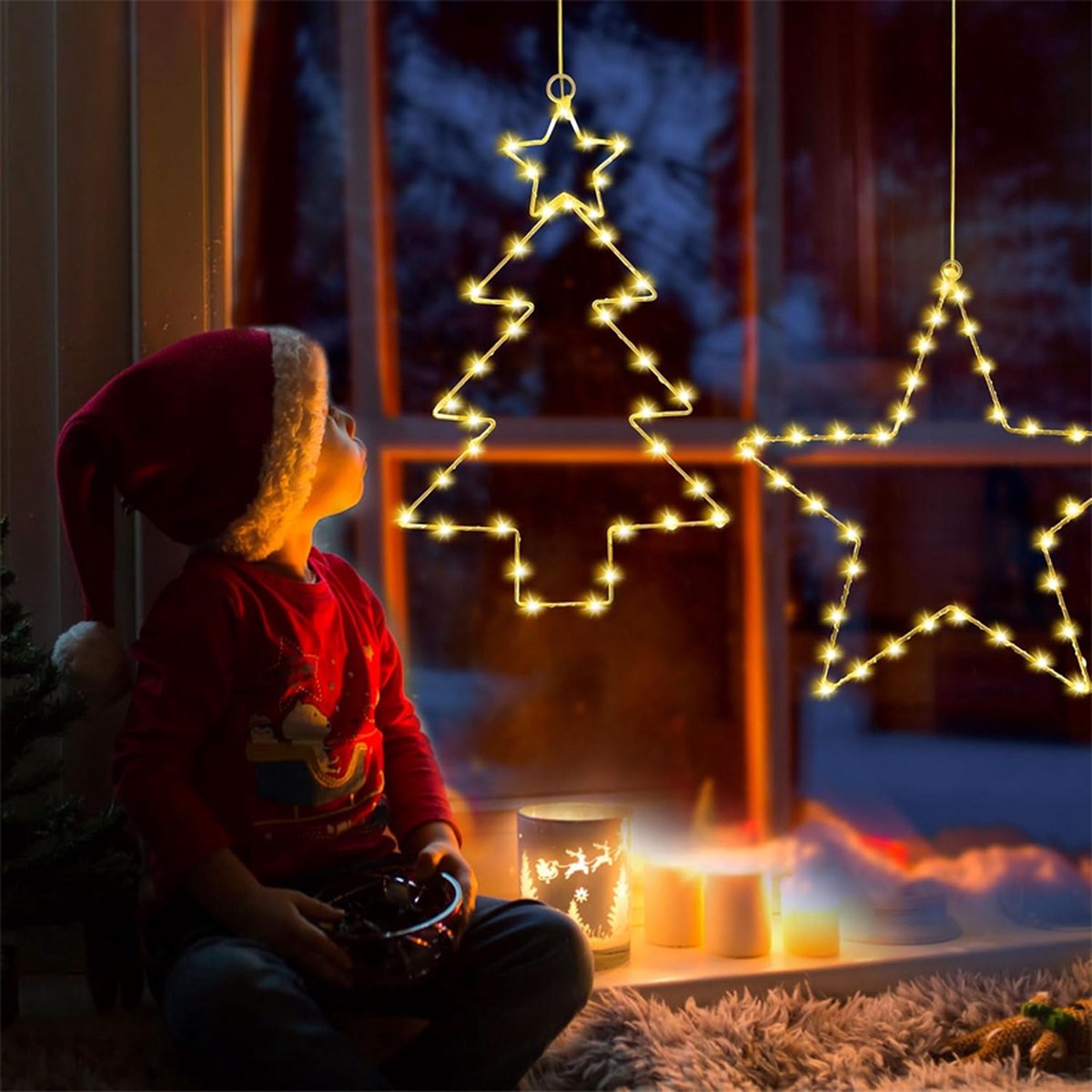 Stervormige raamverlichting met 3-pack 20 LED kerstster raamverlichting op batterijen met timer, waterdichte, gloeiende sterren, warm wit voor raamverlichting, decoratie, hangende kerstdecoratie