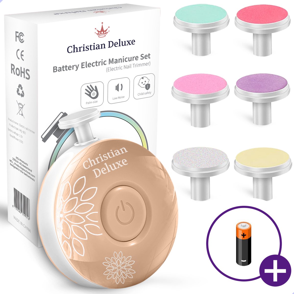 Christian Deluxe® - Elektrische Baby Nagelvijl - Mokka Bruin - 6 Vijlen - Incl. Batterij