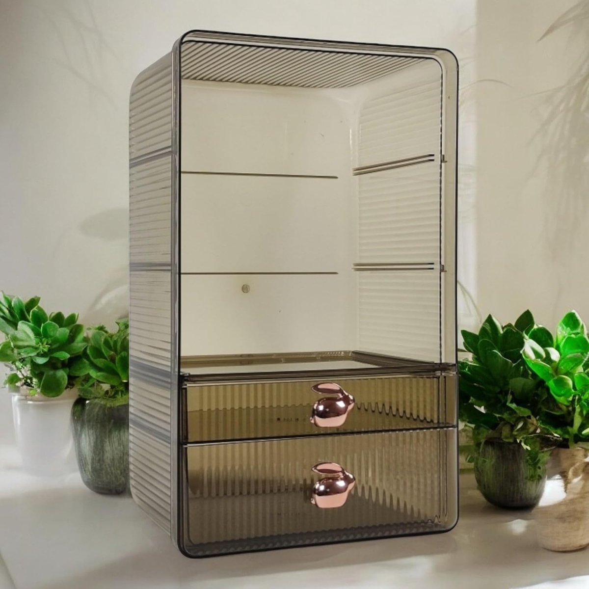 Stijlvolle Transparante Organiser voor Cosmetica en Accessoires met Gouden Handvatten