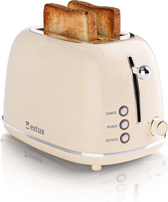 Estus Iconic Retro Broodrooster - Tosti Toaster - Extra Brede Sleuven - Alle Broodsoorten - Premium - Beige