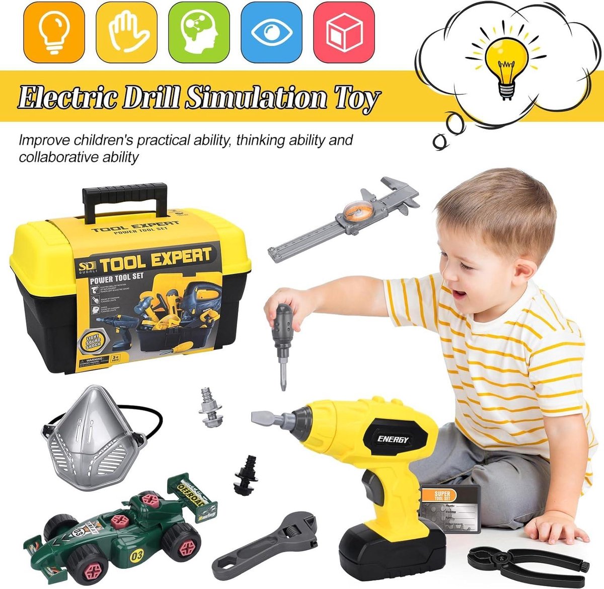 Simulateur Pour Enfants Boîte à Outils Jouet, Vis De Perceuse Electrique Simulation Ensemble Doutils De Reparation De Maison Jouets De Boite A Outils Pour Enfants