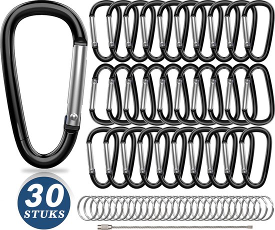 Set de 30 mousquetons multicolores de 50 mm avec 30 porte-clés et Porte-clés - Mousqueton pour Adultes - Mousquetons D - Porte-clés mousqueton - Klein fermoirs et anneaux mousquetons - Fermoir Hobby DIY - Mini Mousquetons