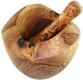 BÊTE Mortier artisanal en bois d'olivier Ø 12 cm – Durable, rustique et idéal pour les herbes et le pesto