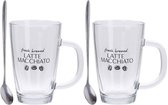 2 x 300ml Latte Macchiato koffie bekers/mugs met 2 lepels - 4-Delig