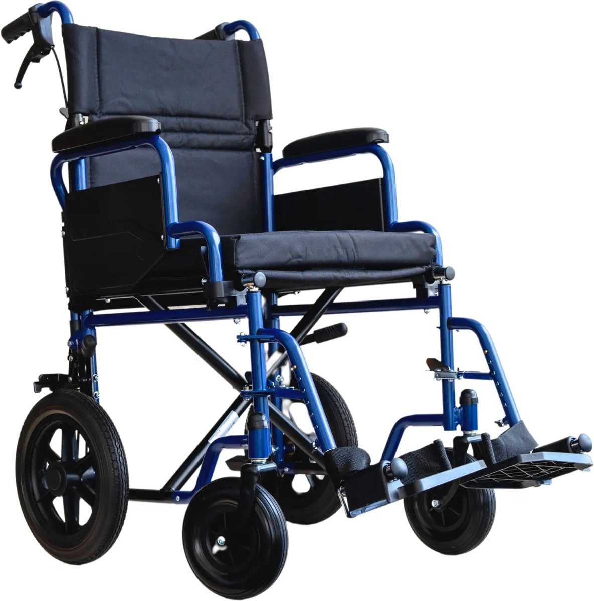 Goedkoopste Transport rolstoel Plaza PL2 - Opvouwbaar - Zitbreedte 45 cm - Anti-lek banden - Inclusief gratis rolstoelkussen - Blauw