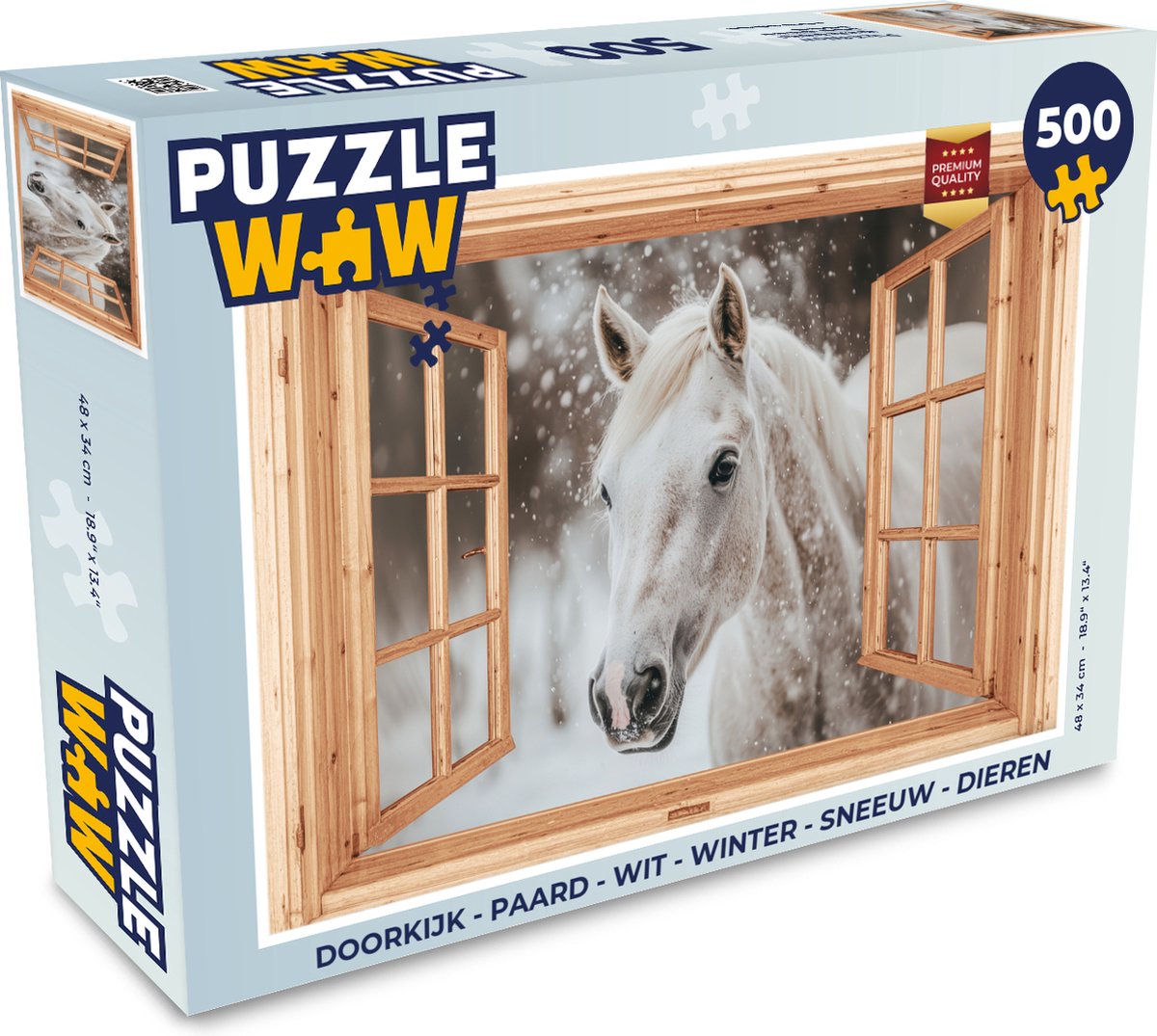 Puzzel Doorkijk - Paard - Wit - Winter - Sneeuw - Dieren - Legpuzzel - Puzzel 500 stukjes