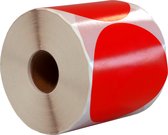 Rol met rode ronde stickers, 80 mm. Binnenzijde van de rol is zichtbaar.