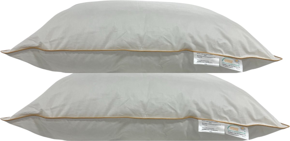 Princess Line -Medium- Hoofdkussen Gold Rand- Katoenen Tijk -Hotelkwaliteit Hoofdkussens -Set van 2Stuks-60x70 cm - Geschikt voor rug-, zij- en buikslapers