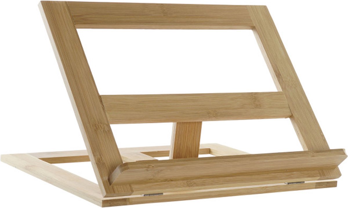 Items Kookboek of tablet standaard/houder - Bamboe - lichtbruin - opvouwbaar - 33 x 28 x 20 cm