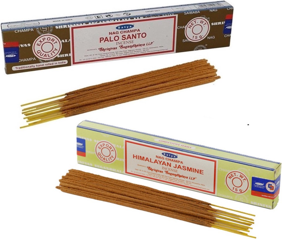 Satya Wierook cadeau set - 2x geurstokjes - Palo Santo en Jasmijn geur - Meditatie Lichtgeel