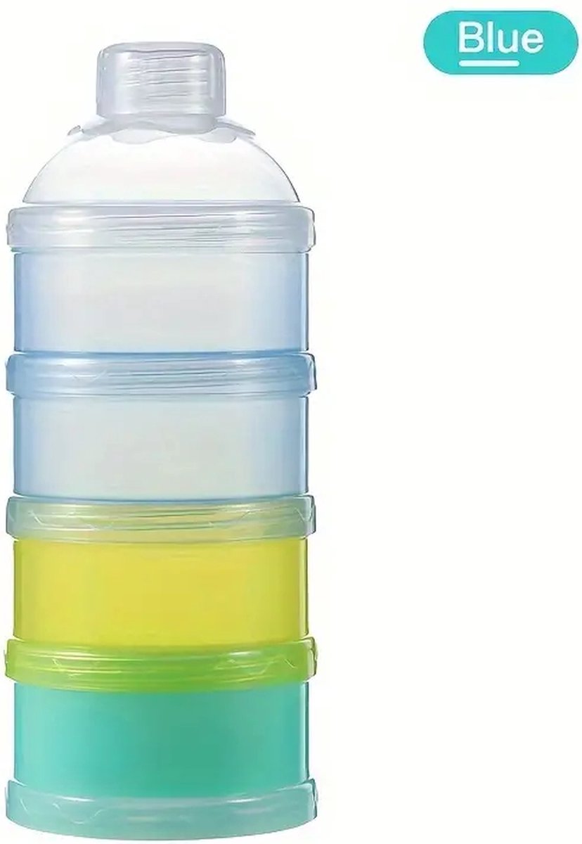 Goedkoopste Melkpoeder Toren – BPA-vrij & Hoge Kwaliteit – Unieke 4-Lagen Doseerdoos voor Melkpoeder en Snacks – Handige Reis Dispenser voor Babyvoeding – Compact en Draagbaar – Blauw