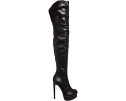 JUMEX-EROTISCHE-OVER DE KNIE LAARS - BLACK-LEDERLOOK-RODE ZOOL-37