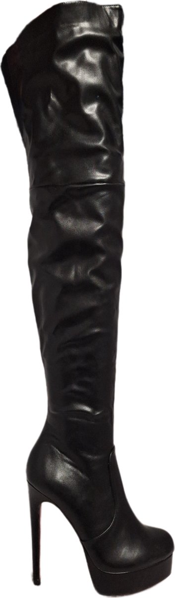 JUMEX-EROTISCHE-OVER DE KNIE LAARS - BLACK-LEDERLOOK-RODE ZOOL-37