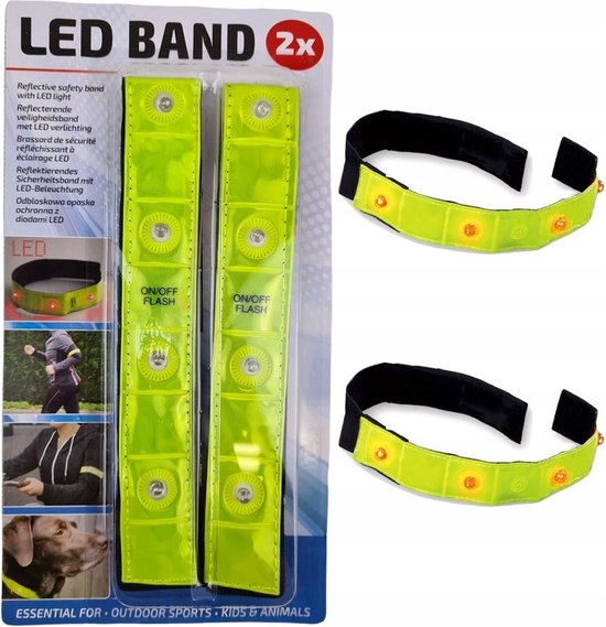 2x Led band reflecterende verstelbare veiligheidsband  met Led verlichting lopen rennen fietsen ook te gebruiken bij huisdieren honden katten