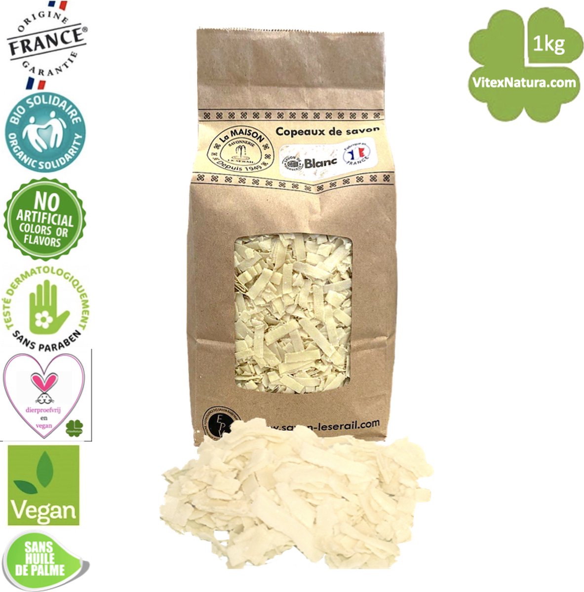 Goedkoopste Marseille zeepvlokken naturel zonder parfum en kleur | 1 kg | Ecologisch en Milieuvriendelijk | Le Serail | Multifunctioneel | Puur natuur