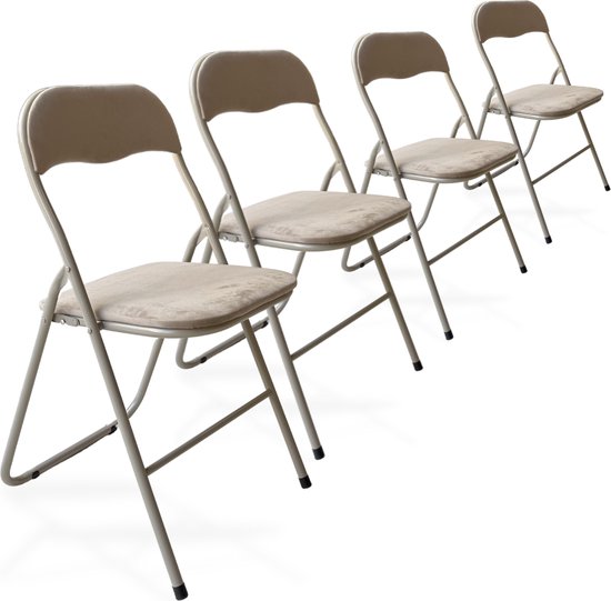 Trendy Meije Nova Klapstoelen - Set van 4 - Vouwstoelen - Fluweel - Eettafelstoelen - Opklapbare Stoelen - 80x44x47 CM - Stoelen - Velvet - Beige