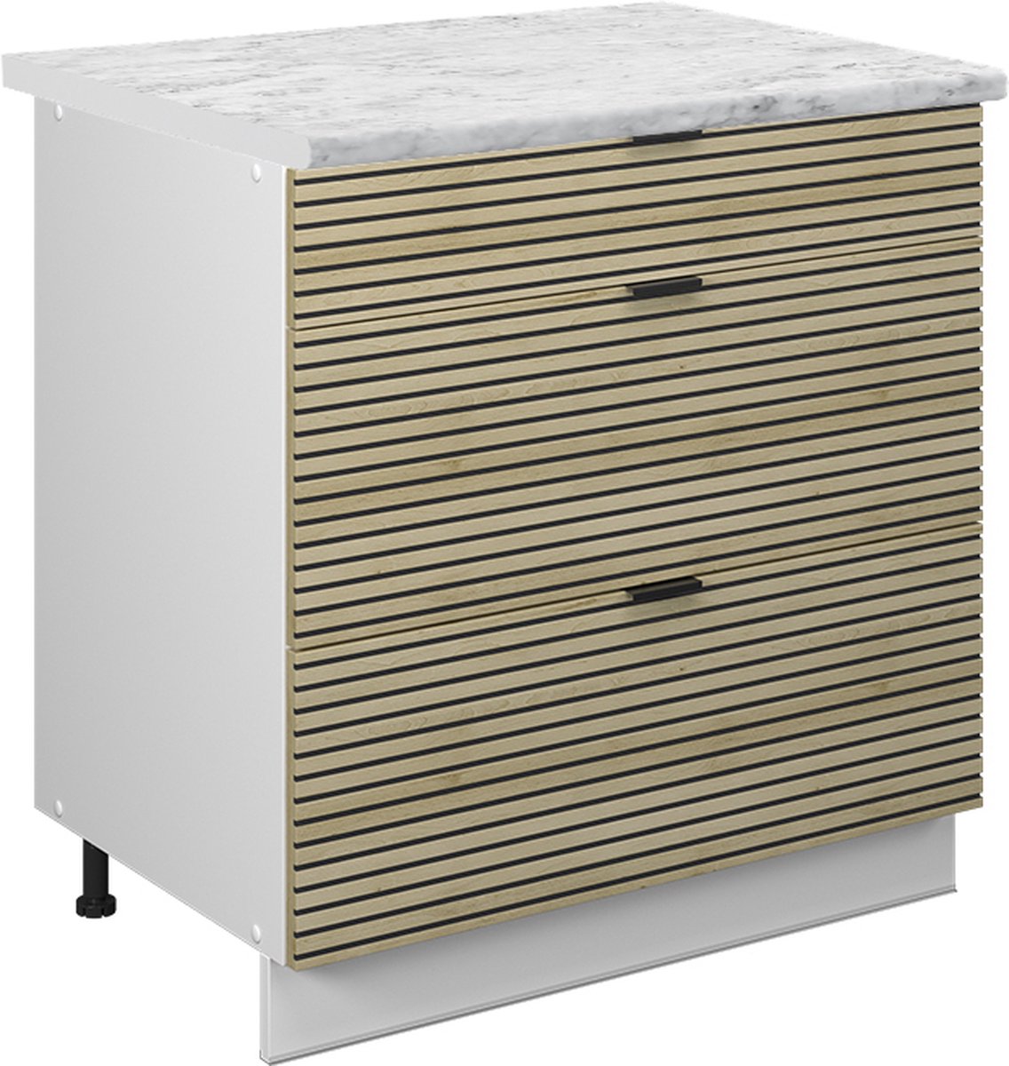 Vicco Fame-Line Keukenonderkast – 80 cm met 3 laden, WB Marmer Eiken paneel