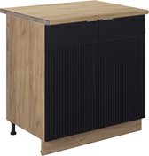 Meuble sous-vasque Vicco Fame- Line - 80 cm avec étagère, lavabo Chêne Zwart rayé