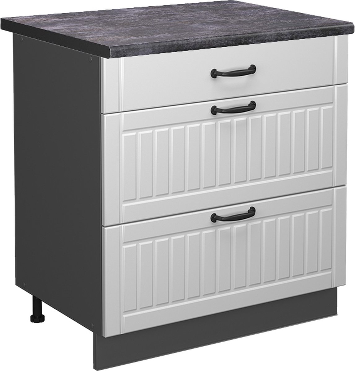 Vicco Fame-Line Keukenonderkast – 80 cm met 3 laden, WB Antraciet Wit Landhuis